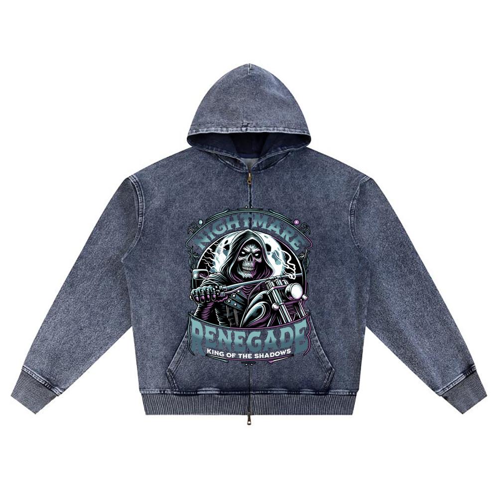 

Худи на молнии из вязаного денима с принтом DTG, уличная одежда, мотоциклетная, с принтом Brother, худи на молнии XL темно-синий