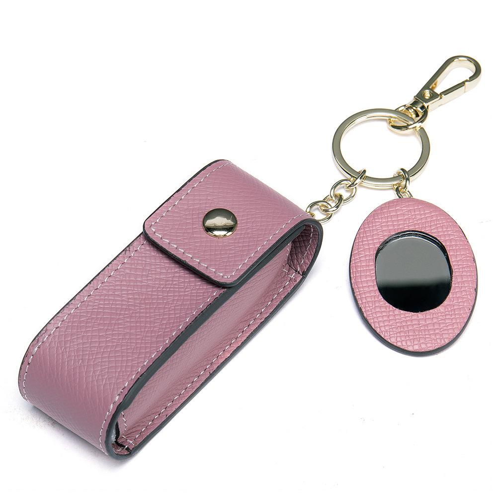 Fashion Leather Women S Lipstick Bag With Mirror Keychain Portable Storage Small Lipstick Protective Case