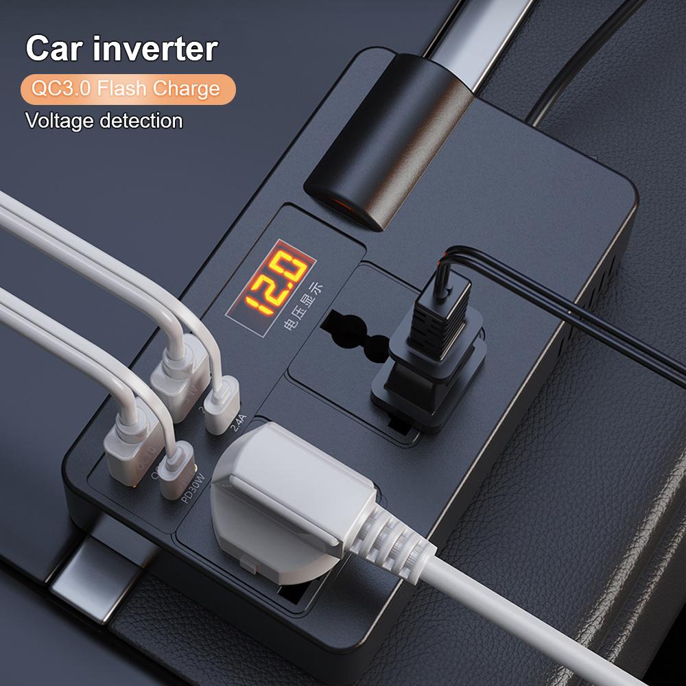 200W Power Adapter Universal DC 12V/24V To AC 220V Converter Car Inverter Voltage Detection USB/PD/Type-C Chargers ON/OFF Switch