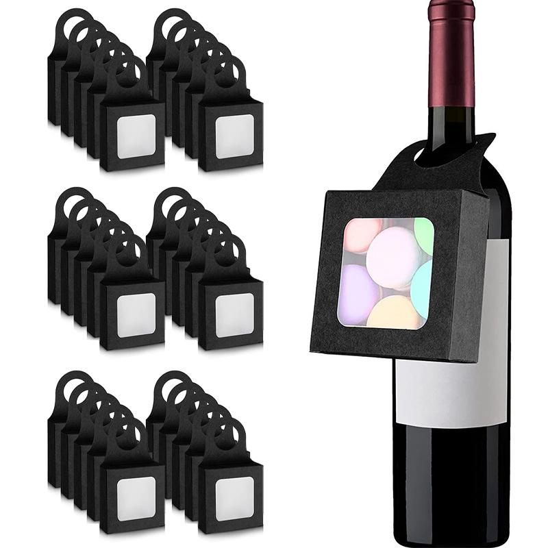 30 sztuk Kraft pudełka na butelki wina z okienkiem wiszące składane trwałe pudełko prezentowe z papieru Kraft dekoracyjne artykuły na przyjęcie weselne