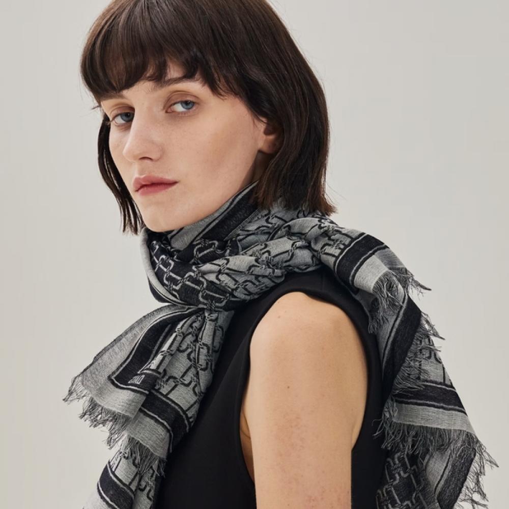 Daks Black Dd Pattern Wool Scarf Dcsc5f300bk Single option