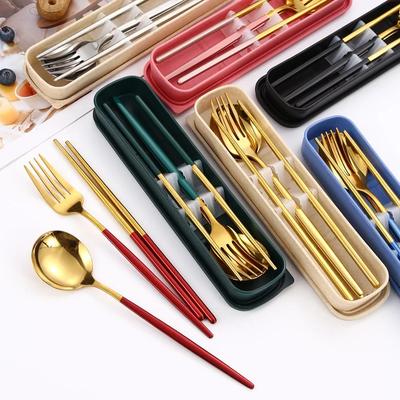 3pcs/set Cutlery With Box Holder Dinnerware Spoon Fork Chopsticks Set Travel Tableware Stainless Travel Cutlery Set Utensil Case