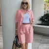 2 Pcs/Set Women Shirt Shorts Set Solid Color Long Sleeves Lapel Blouse