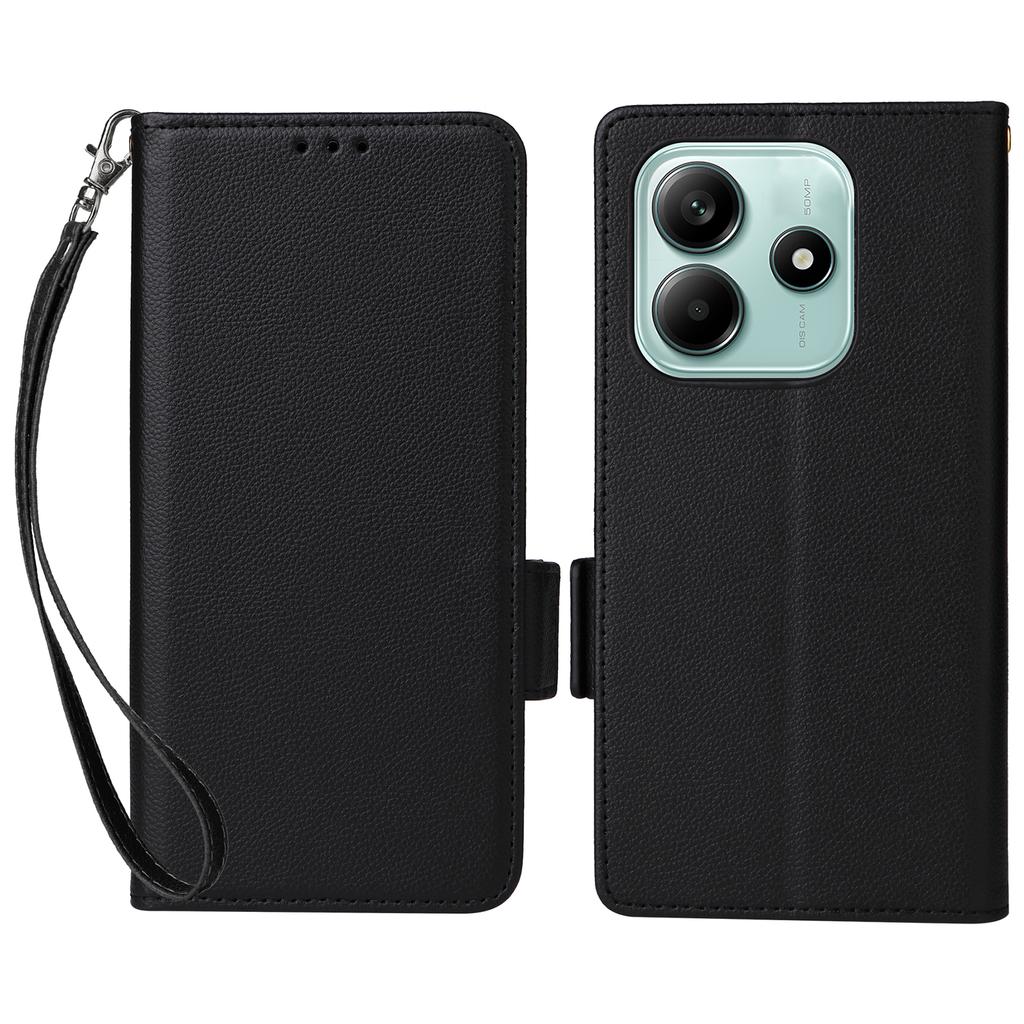 For Xiaomi Redmi Note 14 5G Case with Wrist Strap Litchi Texture PU Leather Wallet Phone Cover