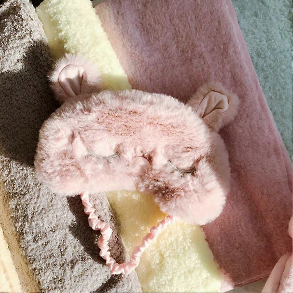 Women Plush Rabbit Eye Mask Cute Sleeping Blindfold Eye Cover Fuzzy Bunny Ear Eyeshade for Travel Nap Night Sleeping Blinder (Pink Rabbit)