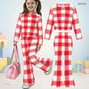 Girls Orange Plaid Printed Round Neck Long Sleeve Top And Flared Pants Two Piece Set