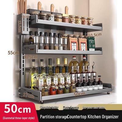 Adjustable 3-Tier Kitchen Countertop Organizer with Knife and Spice Rack