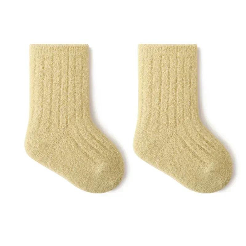 Podzim Zima Nové Dětské Ponožky Zesílený Samet Froté Novorozený Chlapec Dívka Teplé Podkolenky Jednobarevné Pletené Kojenecké Dětské Středně Vysoké Ponožky