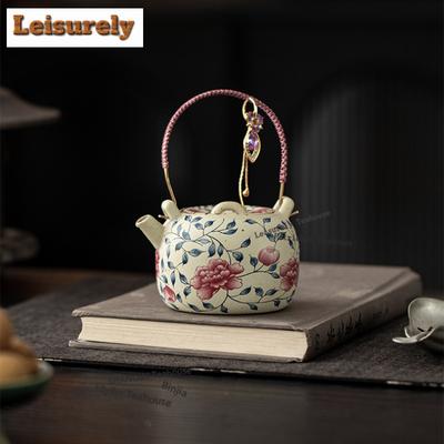 220ML Karamel Sırlı Şakayık Kaldırma Saplı Demlik Antika Çay Süzgeçli Pot Çay Demleme Kettle Top Delikli Çay Takımı Dekorasyonu
