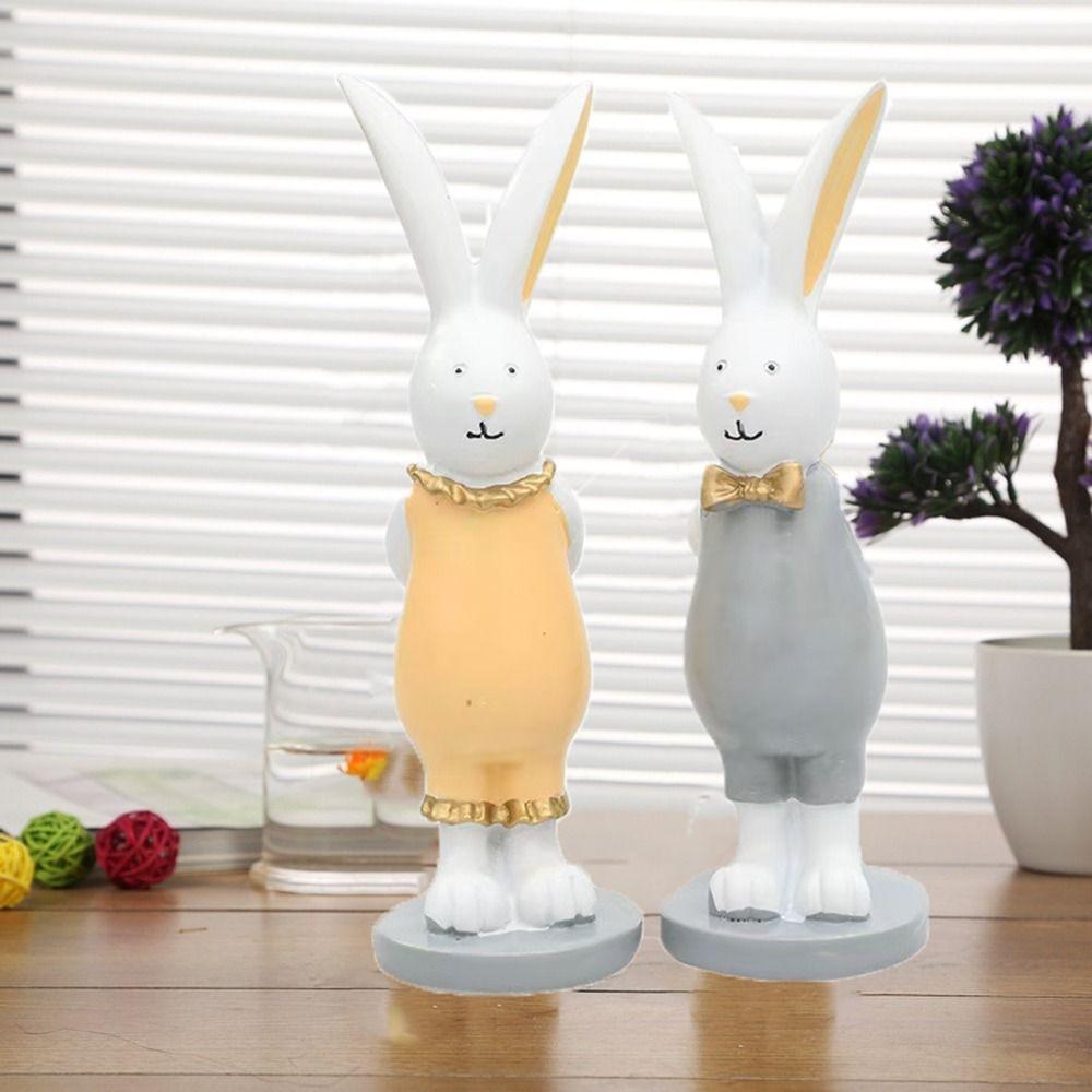 2pcs Gold Color Egg Animal Model Ornaments Hand-painted Easter Rabbit Figurine  Bedroom