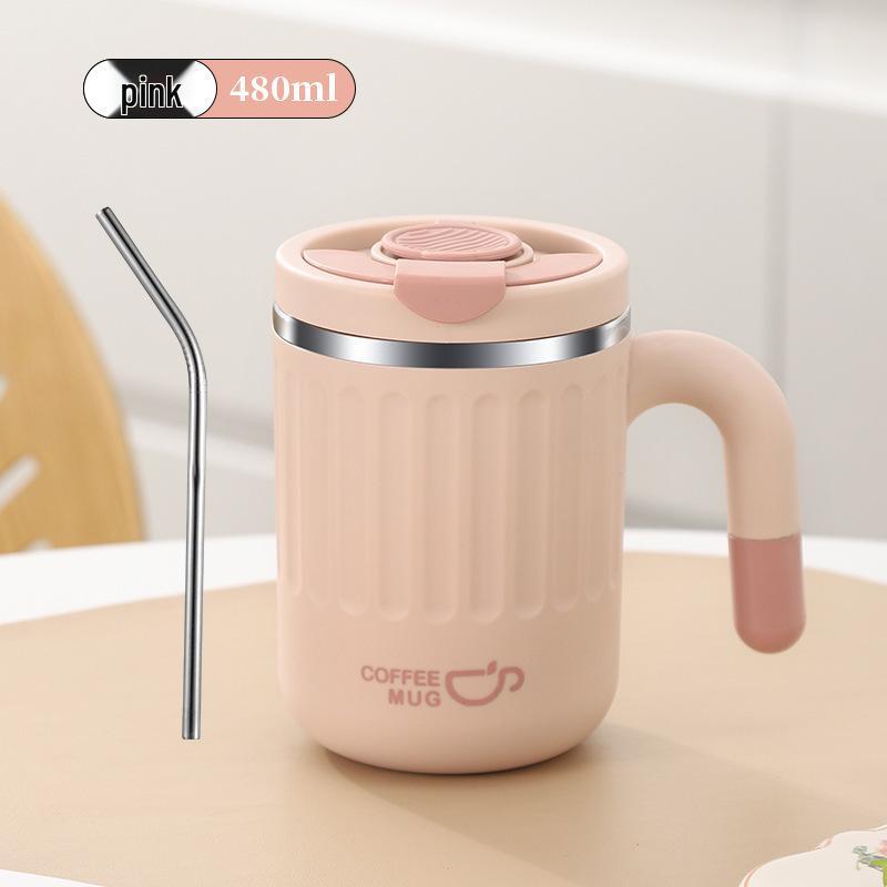 Кофейная кружка из нержавеющей стали 304 с крышкой - Рекламный эксклюзив 480ml розовый