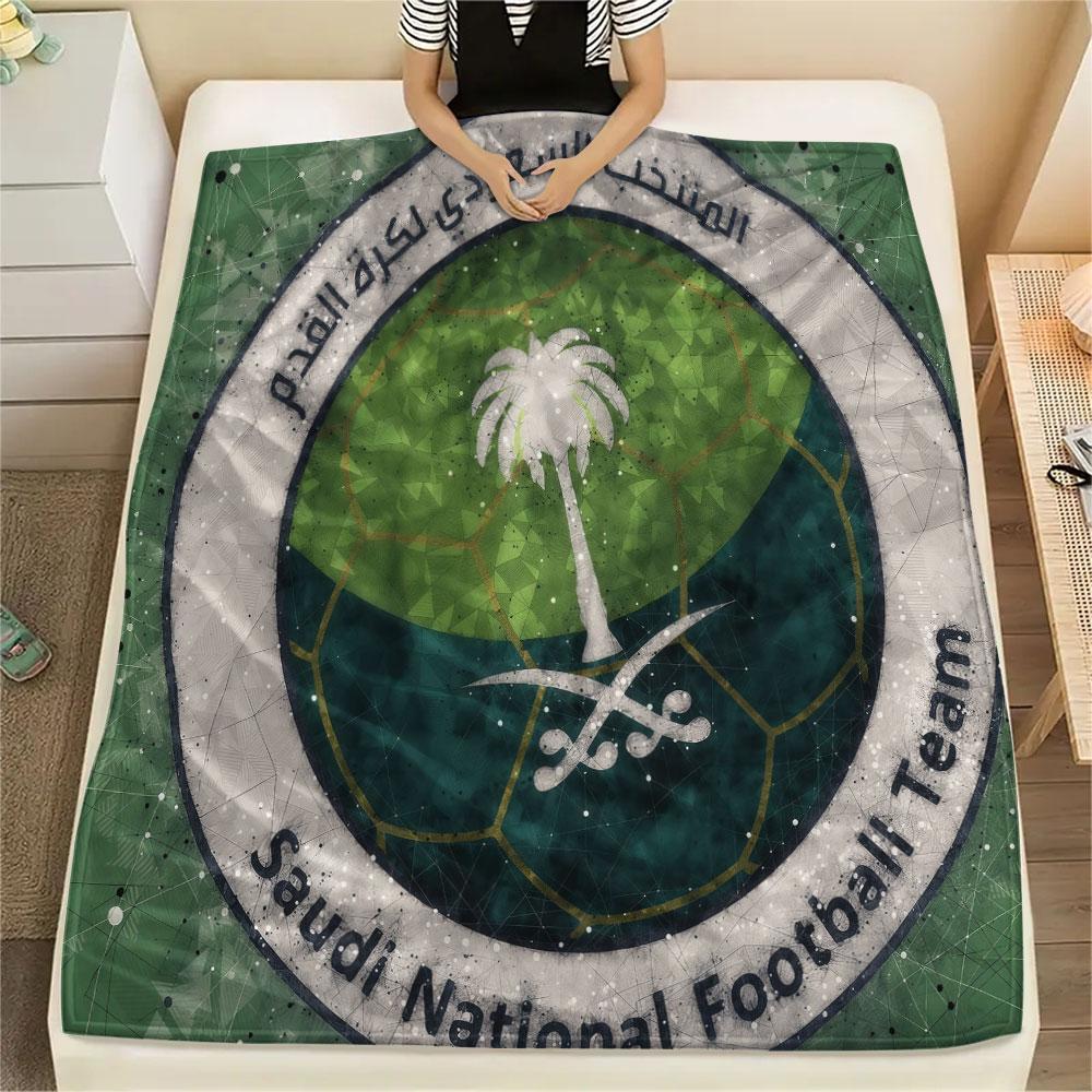 1PC Saudi Arabia National Football Team Patterned Flannel Blanket Suitable For All Seasons for Home Decor Warmth and Comfort Gifts Holiday Present