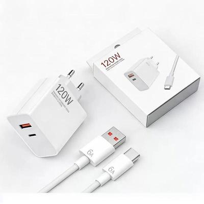 Adaptateur chargeur mural ultra rapide 120W Prises interchangeables UK/UE/US Double port USB A C pour téléphone, ordinateur portable, chargement de voyage