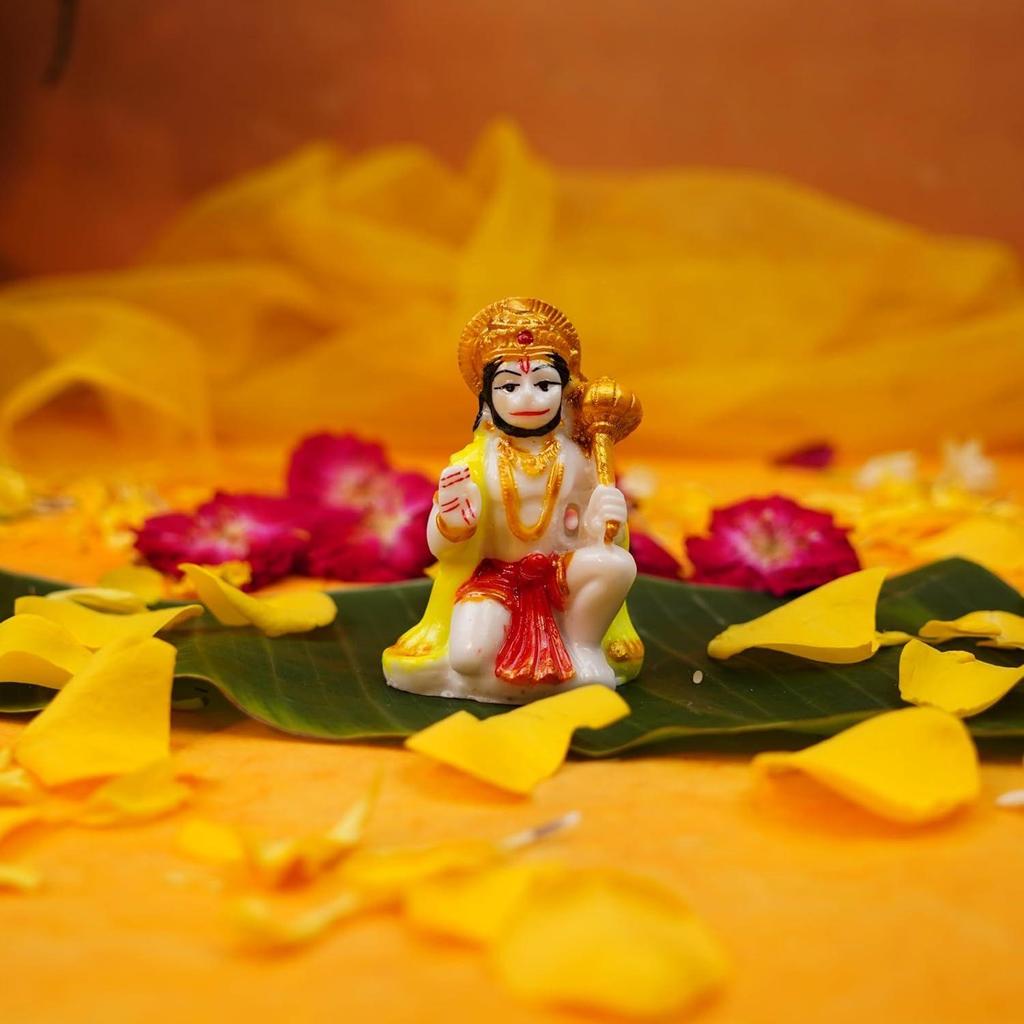 Hanuman Ji Murti Blessing with Gada Sitting Lord Balaji Bajrangbali Sankat Mochan Bhagwan Idol for Temple Car Dashboard Home Decor Statue Gifts