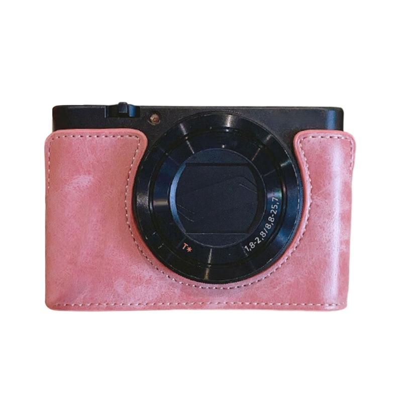 Flexible PU Leather Half Camera Case Bag Soft Lining Cover For Camera Featuring Easy Battery Access