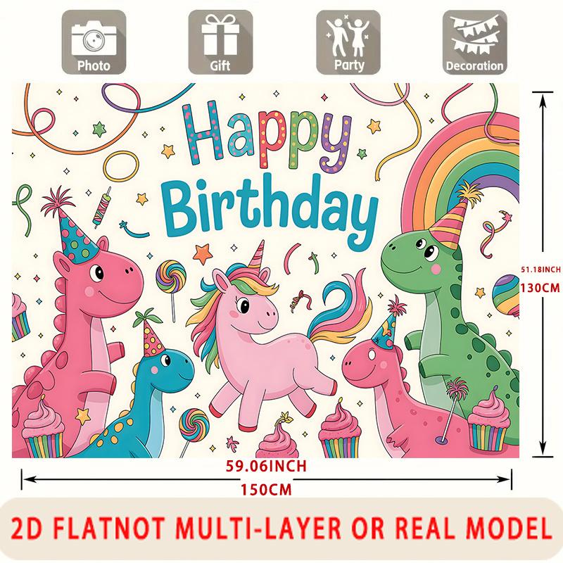 Party Backdrop Happy Birthday Birthday Unicorn Rainbow Photo Booth Background Wall Decor