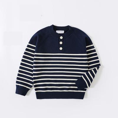 Autumn and Winter New Children's Clothing Boys Half-open Pullover Sweater Medium and Older Children's Single-layer Cotton Thread Striped Top