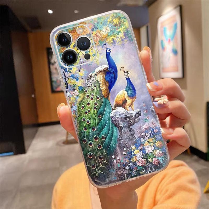 

Phone Case For iphone 17 Pro Max Air 16 15 14 13 Pro Max 15 16 Pro 15Plus Peacock Feathers iphone 13