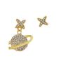 Diamond-set Asymmetrical Planet Earrings, Golden Mars Creative Design S925 Silver Needle Star Earrings.