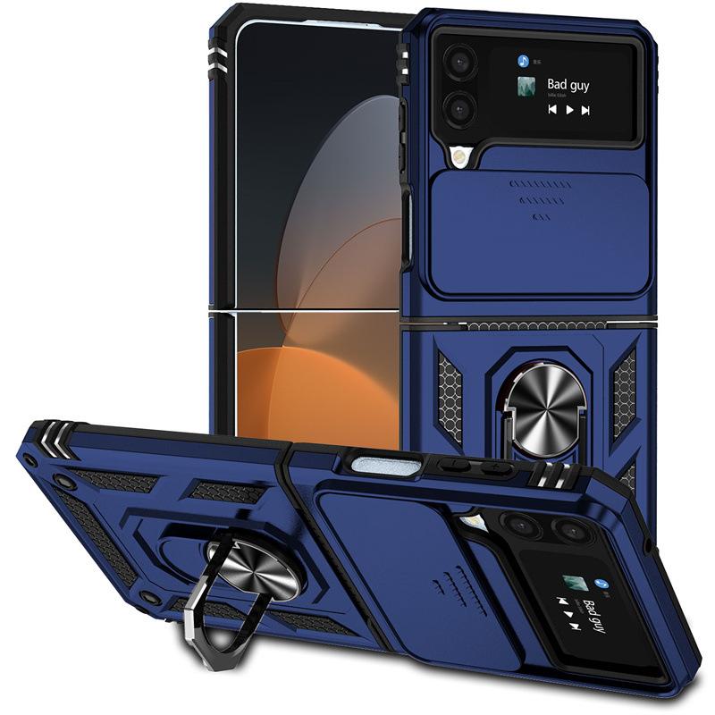Suitable for Samsung Z Flip 6 Ring Anti fall Folding Mobile Phone Case Z Flod 7 Sergeant Push Window Protective Case