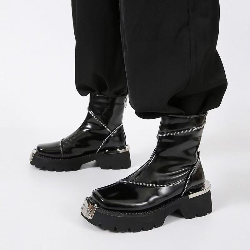 

Женские зимние ботинки на платформе с ботильонами, роскошные туфли с квадратным носком и средним каблуком, кожаные плюшевые туфли, зима 2025, трендовый дизайнер, новые готические ботинки Mujer 40