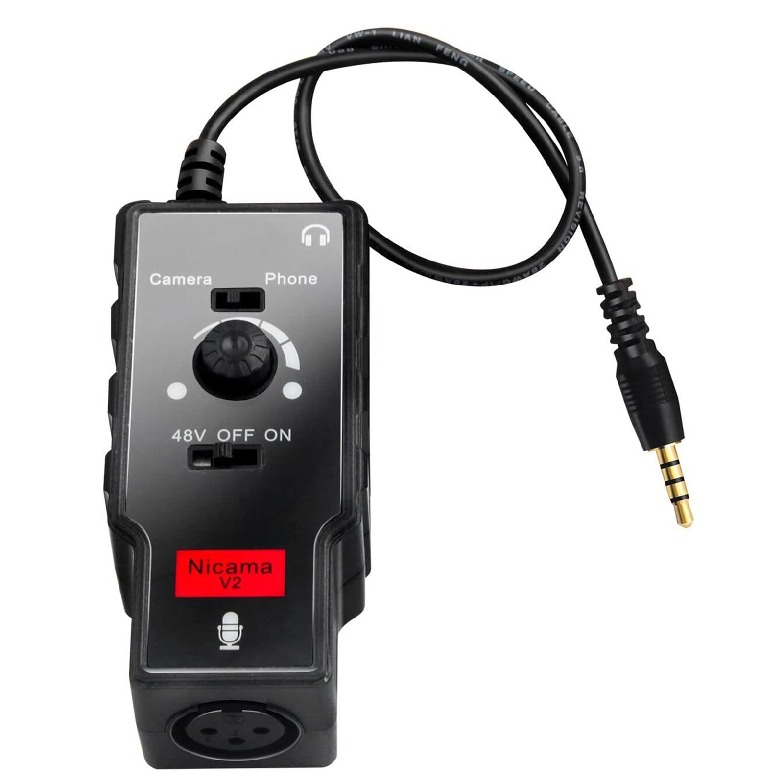 

V2 Microphone Preamp XLR Female to 3.5mm TRS-TRRS Adapter with Phantoms Power for Condenser Microphone 3.5mm