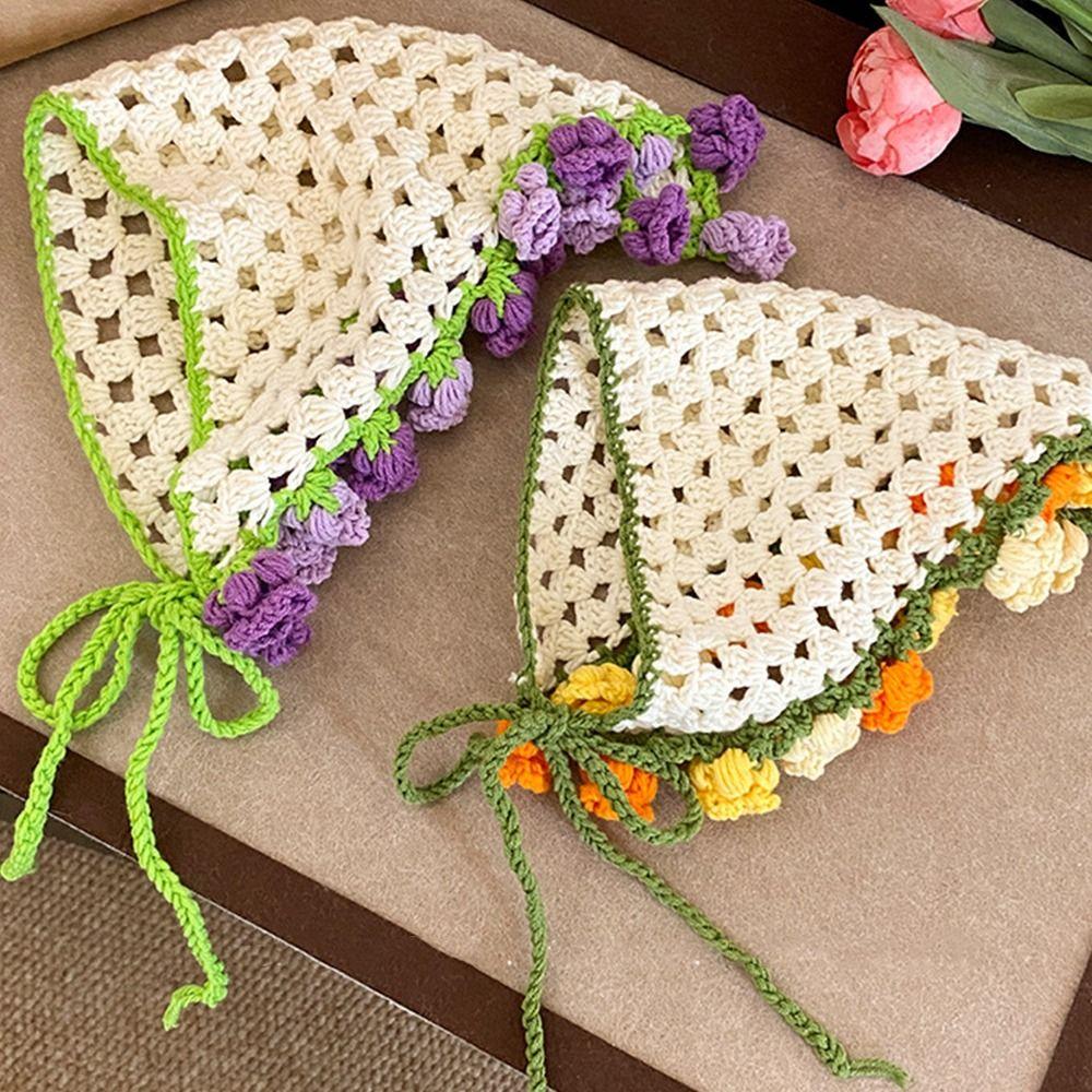 Floral Triangle Turban Hair Band Women Hair Scarf Vintage Knitted Headband  Children