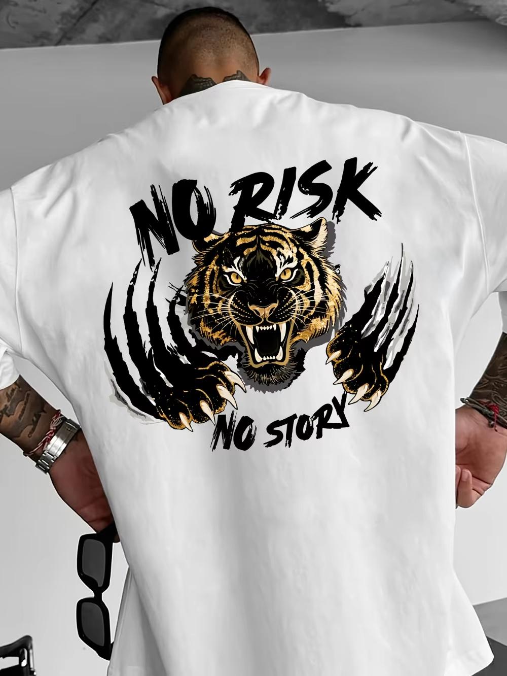

Tiger Print Streetwear T-Shirt Oversized Relaxed Fit Round Neck Short Sleeve, Breathable Summer Layering Tee - Men s Summer C... S разноцветный