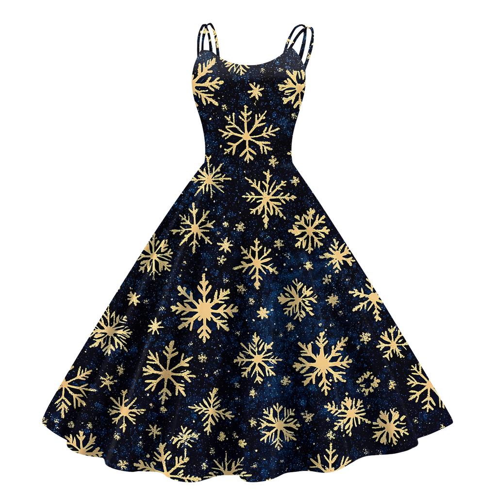 Children's Fashion Casual Christmas Print Sexy Off-the-shoulder Punk Retro Dress
