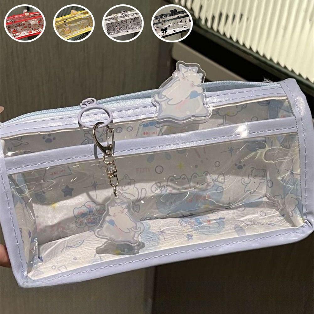 

Transparent Pen Bags Cute Cat Bow Student Stationery Organizer Cartoon Pencil Case School Supplies жовтий