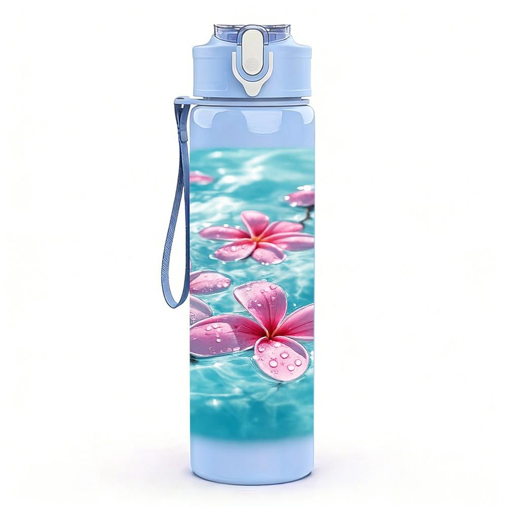 1PC Lotus Flower Water Pond Print 750ml Color Plastic Sports Water Bottle Leakproof Flip Straw Lid Suitable for Sports Office Home Use