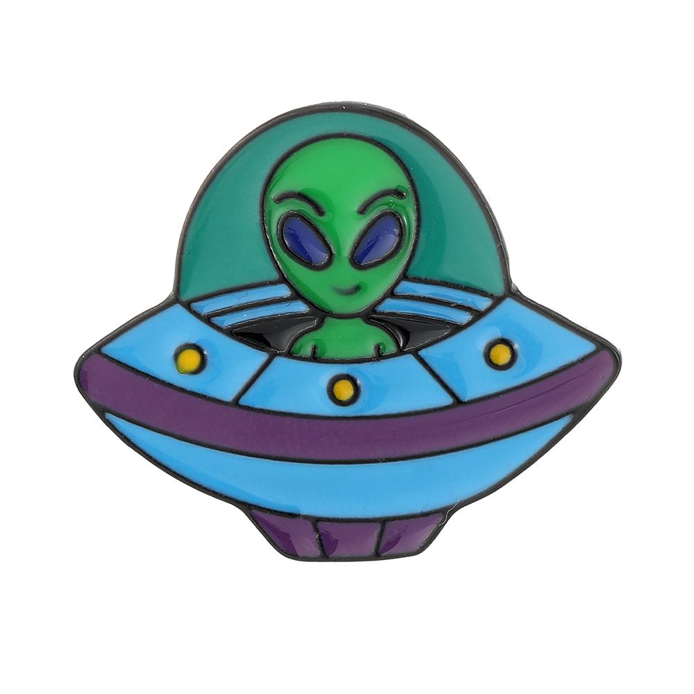 4Styles Cartoon Spaceman And Planet Design Enamel Brooches Space Astronaut Cosmonaut Pins UFO Alien Badge