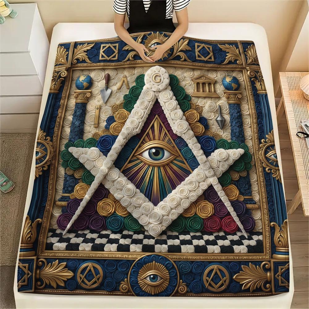 1Pc Egpyt Liberty Statue Patchwork Print Flannel Blanket High Quality Warm Comfortable Cover for All Seasons Perfect for Gifts Home Decor