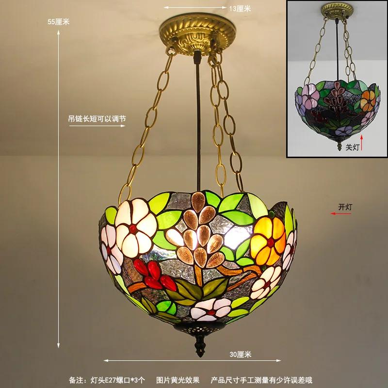 40cm Tiffany Mediterranean Stained Glass Pendant Light Vintage Hanging Lamp for Dining Room Kitchen Light Fixture Home Art Decor