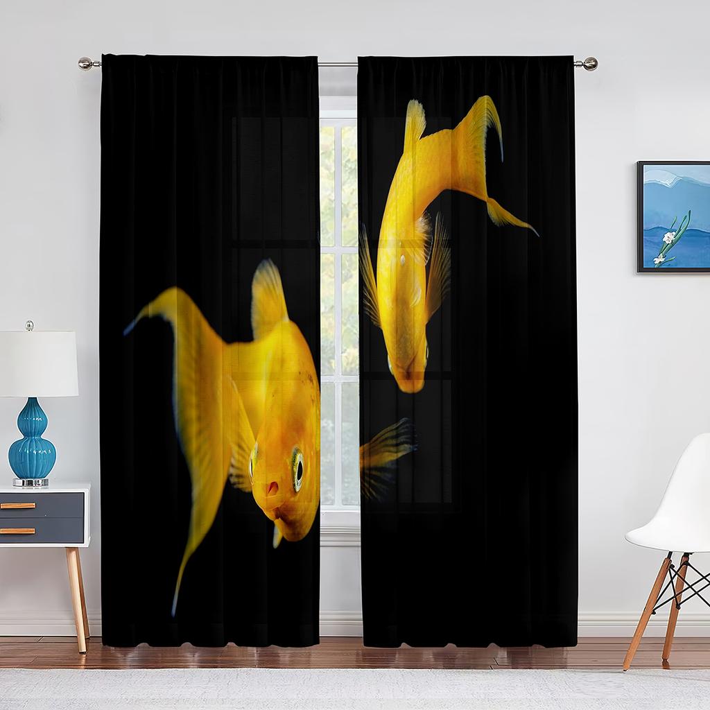 Pond Goldfish Flowers Leaves Colorful Sheer Curtain for Living Room Bedroom Voile Drape Kitchen Window Tulle Curtains Home Decor