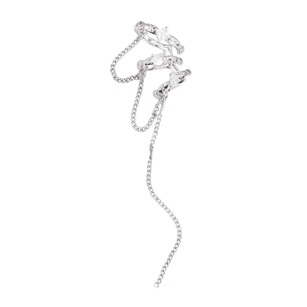 1PC Silver Color Cute Heart Tassel Ear Cuff For Women Zircon Ear Cuff No Piercing 110mm Shiny Cartilage Clip Earring Jewelry