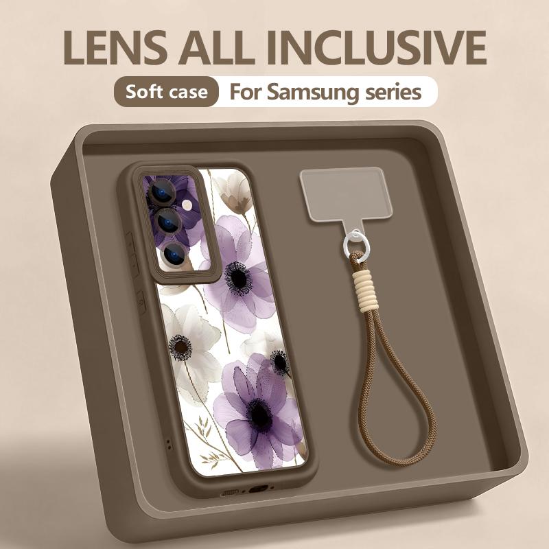 INS Watercolor Floral Hand Strap Case For Samsung S26 S25 Ultra S24 FE S23 Plus S22 S21 A15 A16 A17 A35 A36 A37 A54 A55 A56 A57 5G Bumper Cover