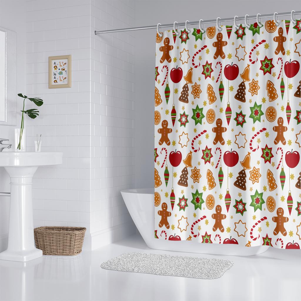 1 Piece 180X180Cm Christmas Gingerbread Man Pattern Printed Shower Curtain Partition Bathroom Waterproof And Mildew Proof