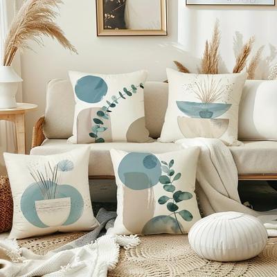 Housse De Coussin À Motif De Feuilles Géométriques Simples Et Abstraites, Taie D'oreiller Pour Salon, Cana