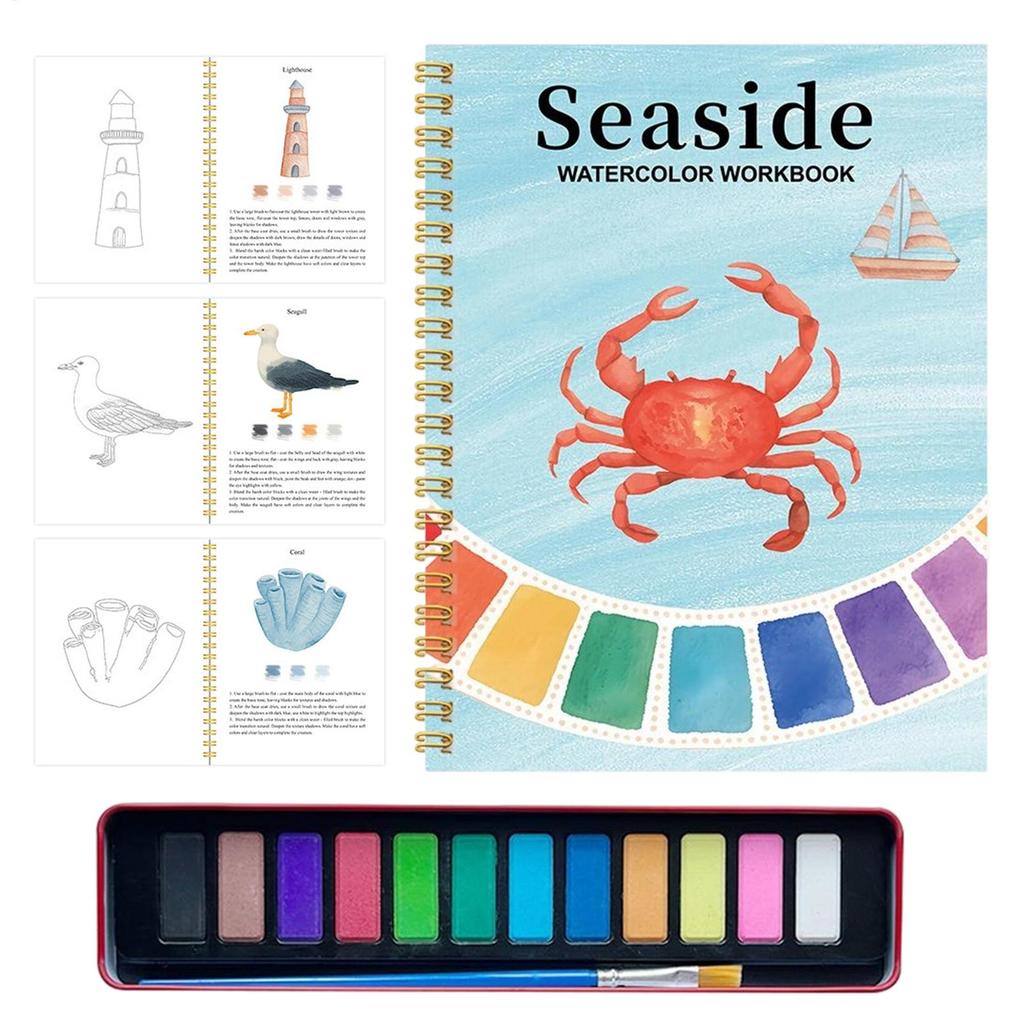 Portable Watercolor Painting Book Coloring Craft Supplies with Paints Beginner's Practice Book For Painting Kids Graffiti Drawin