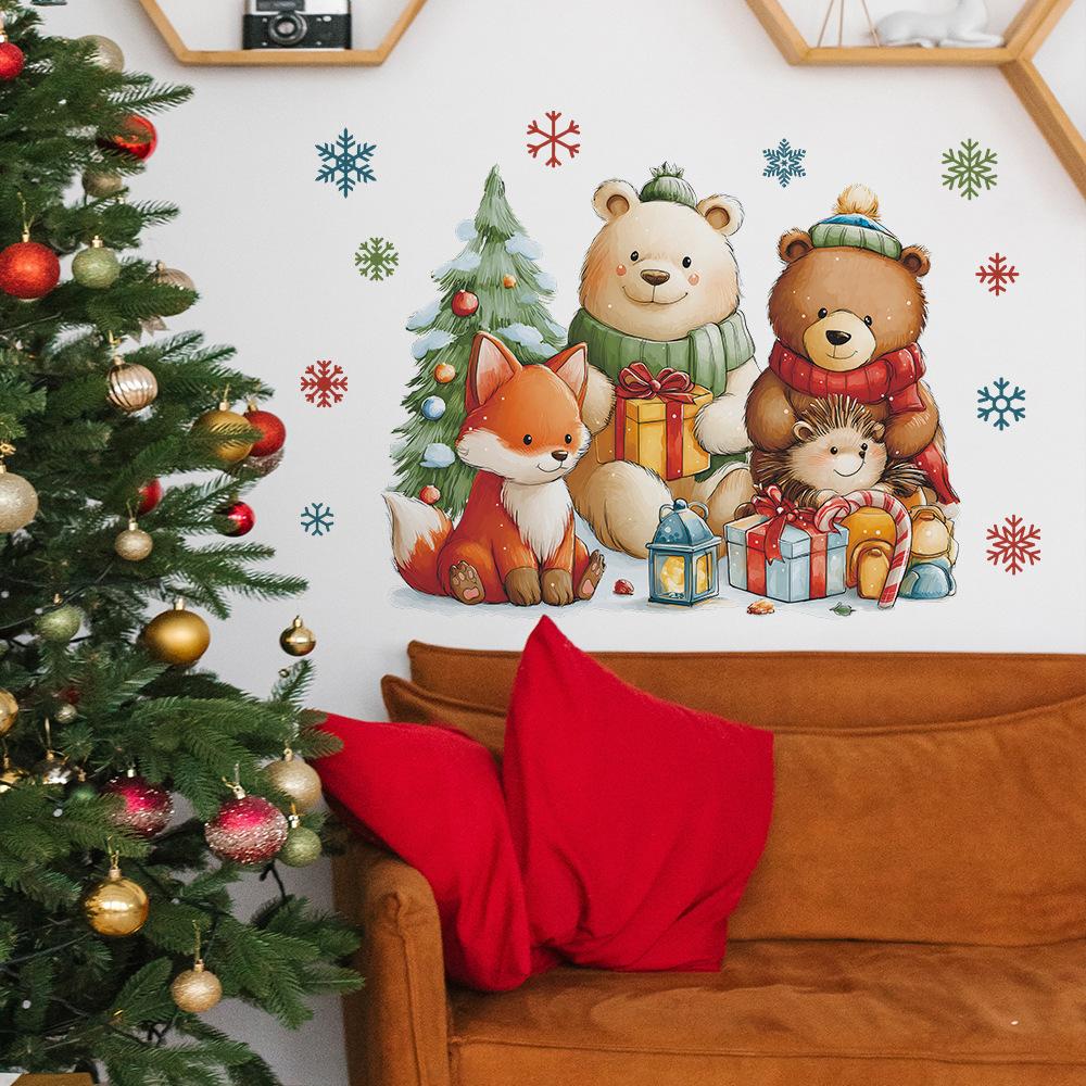Cartoon Christmas Gift-giving Animal Living Room Home Wall Decoration Stickers