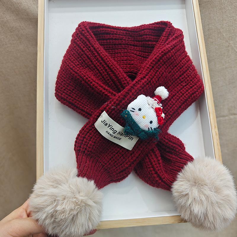 Korean Style Cute Red Knit Scarf for Children - Cozy Autumn/Winter Neck Warmer for Festive Season