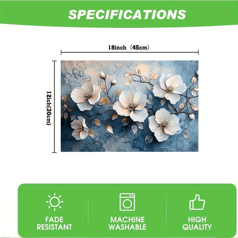 4pcs, Summer Autumn Placemats, Festival Table Mats, Beautiful White Flowers Silvery Blue Gray, 12 X 18 Inch, Suitable for Indoor, Outdoor, Kitchen, Fa