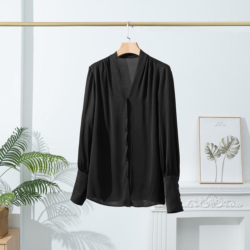 

Women s Spring Silk V-Neck Long Sleeve Loose Fit White Shirt Extra Large чёрный