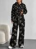 Pink Cherry Print European and American Autumn and Winter Casual Long-sleeved Suit Women's Hooded Sweater Trousers Two-piece Set