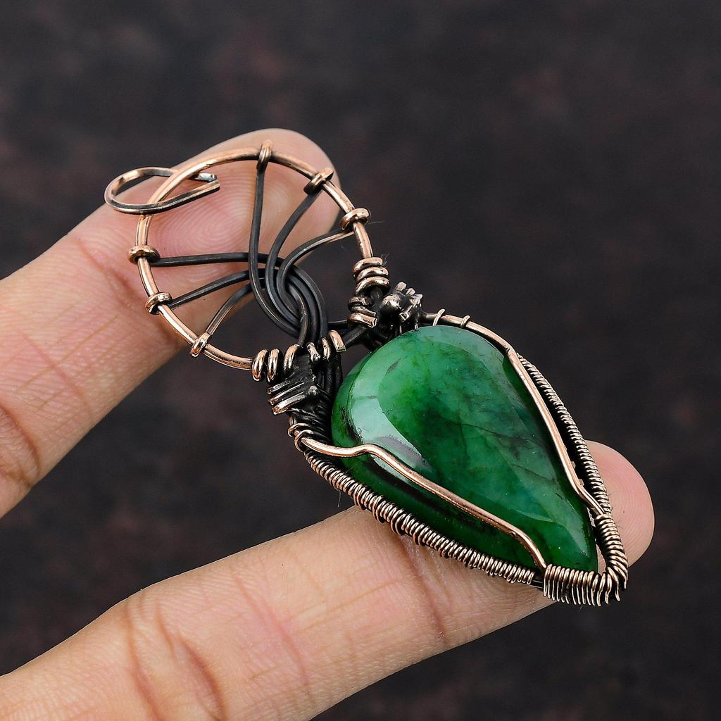 Faceted Zambian Emerald Copper Pendant Copper Wire Wrapped Jewelry Handmade Pendant Gift For Mom Wire Wrap Gemstone Pendant Emerald Jewelry