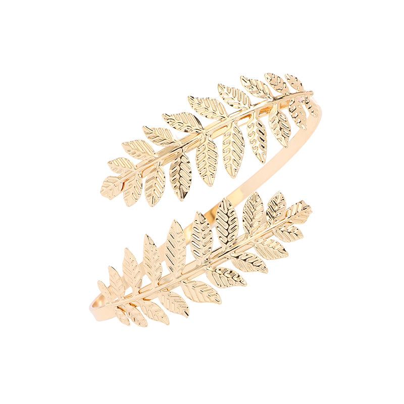 Bridal Pearl Leaf Headband Set, Golden Leaves Hairband, Earrings, Bracelet & Armband Wedding Jewelry Kit