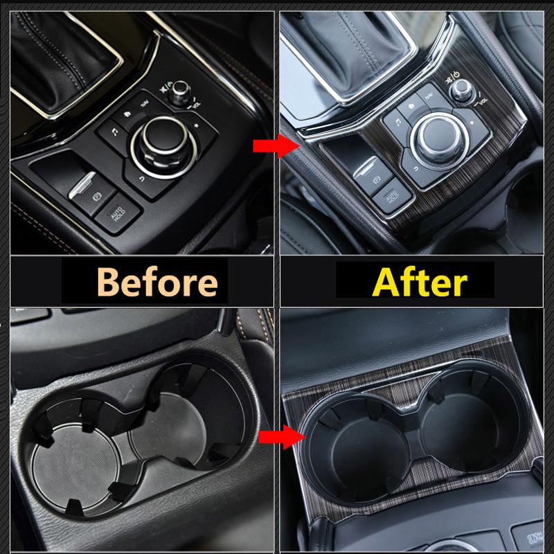 For Mazda CX-5 CX5 KF 2017 2018 2024 Stainless Car Gear Shift Panel Water Cup Holder Cover Trim Sticker