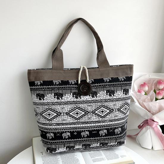 Canvas Bag Ethnic for Women Style Pattern Shoulder Bag Retro Casual Tote Handbag Splicing