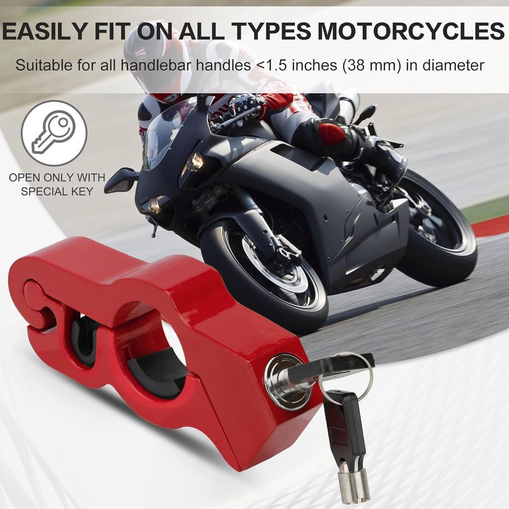 LKV Motorcycle Handlebar Lock Anti-Theft Brake Grip Throttle Lock Red Adjustable Universal for Bike Scooter Mopeds ATV